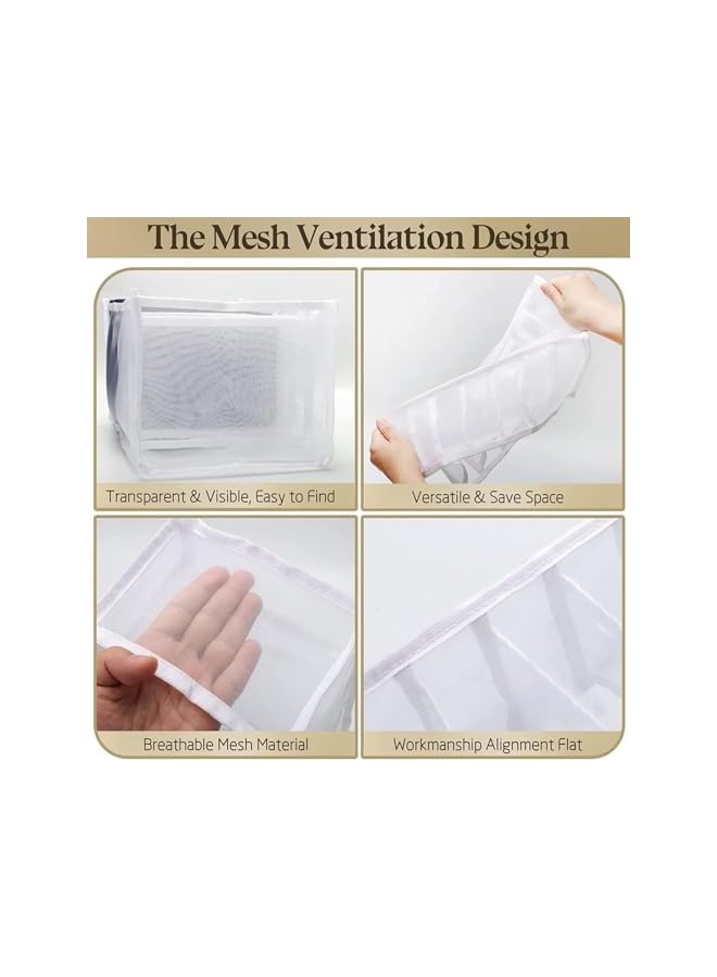 Green Tiger Clothes Drawer Organizers, 4 Pcs Foldable Washable Wardrobe Clothes Organizer, Portable 7 Grids Clothes Drawer Mesh Separation Box, Compartment Storage Box for Underwear and Jeans - Image 4