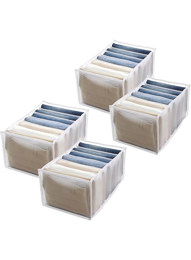Green Tiger Clothes Drawer Organizers, 4 Pcs Foldable Washable Wardrobe Clothes Organizer, Portable 7 Grids Clothes Drawer Mesh Separation Box, Compartment Storage Box for Underwear and Jeans - Image 1