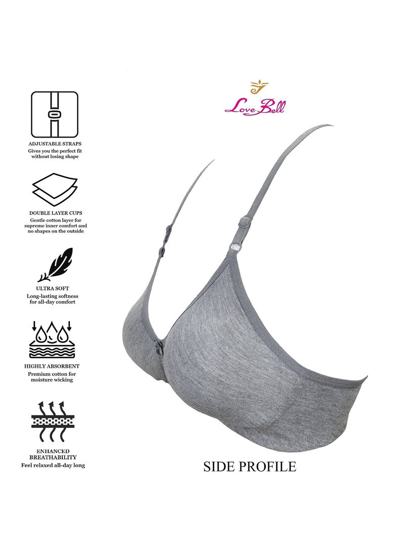 Love Bell Women's Everyday Bra - Non-Padded Soft Cup T-shirt Bra - Premium Cotton - Seamless, Moulded, 18 hour Tshirt Bra (B, Sporty Grey, 32) - Image 5