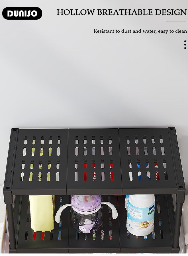 DUNISO 4-Tier Storage Rack, Shelving Units, Storage Shelves,Space Saving Microwave Oven Stand Holder Multifunctional Shelf Storage Organizer for Kitchen, Living room, Bedroom, Office, Balcony Black - Image 4