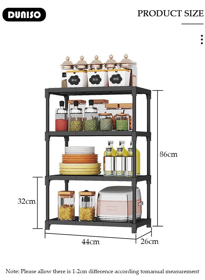 DUNISO 4-Tier Storage Rack, Shelving Units, Storage Shelves,Space Saving Microwave Oven Stand Holder Multifunctional Shelf Storage Organizer for Kitchen, Living room, Bedroom, Office, Balcony Black - Image 2