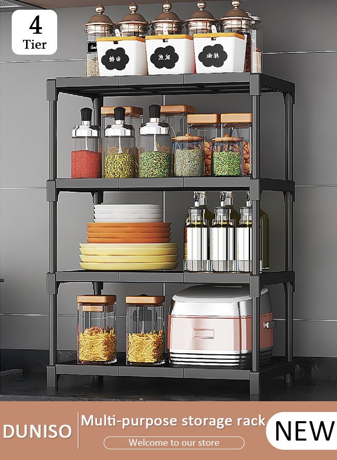 DUNISO 4-Tier Storage Rack, Shelving Units, Storage Shelves,Space Saving Microwave Oven Stand Holder Multifunctional Shelf Storage Organizer for Kitchen, Living room, Bedroom, Office, Balcony Black - Image 1