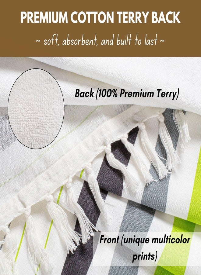 Native Fab Terry Beach Towel - Extra Large 40x72 inches - 100% Cotton Soft Absorbent Turkish Towel for Adults, Swim, Bath, Pool - Sand Resistant, Thick Fouta Towels - Multi Striped - Grey Green - Image 2