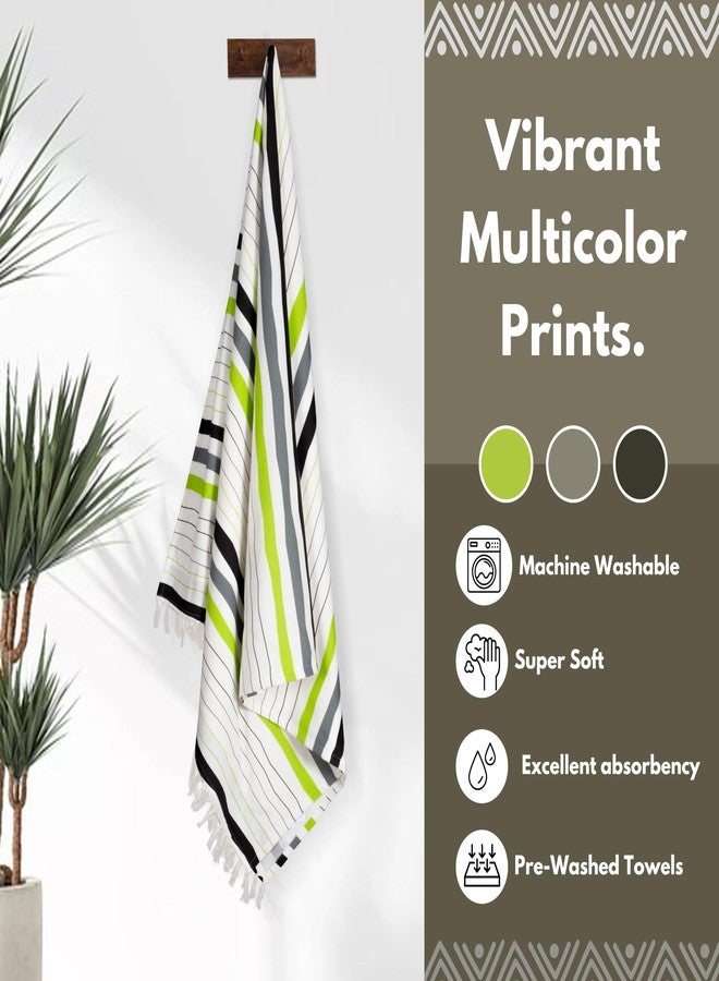 Native Fab Terry Beach Towel - Extra Large 40x72 inches - 100% Cotton Soft Absorbent Turkish Towel for Adults, Swim, Bath, Pool - Sand Resistant, Thick Fouta Towels - Multi Striped - Grey Green - Image 4