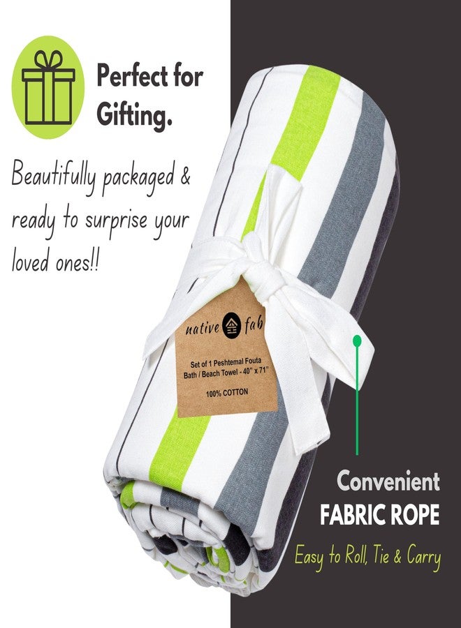 Native Fab Terry Beach Towel - Extra Large 40x72 inches - 100% Cotton Soft Absorbent Turkish Towel for Adults, Swim, Bath, Pool - Sand Resistant, Thick Fouta Towels - Multi Striped - Grey Green - Image 3