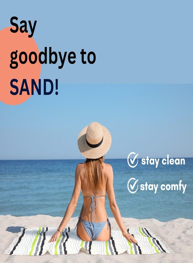 Native Fab Terry Beach Towel - Extra Large 40x72 inches - 100% Cotton Soft Absorbent Turkish Towel for Adults, Swim, Bath, Pool - Sand Resistant, Thick Fouta Towels - Multi Striped - Grey Green - Image 5