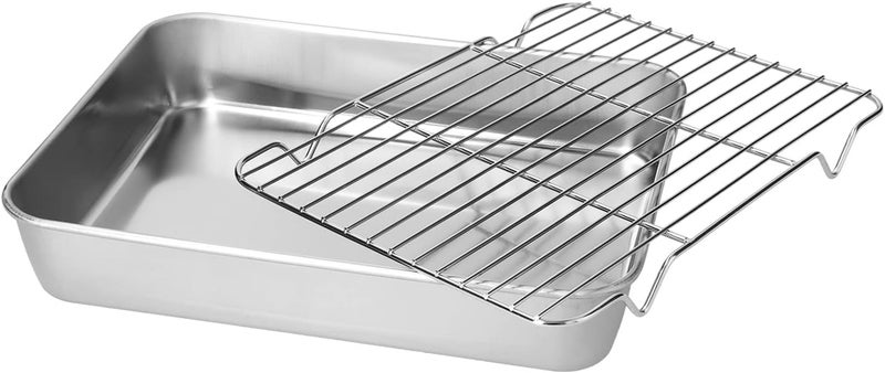 Roasting Pan, Meatloaf Pan With Drain Tray With Rack Rectangular Roaster Stainless Steel Roasting Pan With Rack for Cooking Baking (23.5 * 17.5 * 5CM) - Image 5
