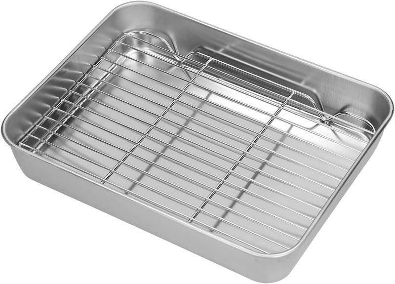 Roasting Pan, Meatloaf Pan With Drain Tray With Rack Rectangular Roaster Stainless Steel Roasting Pan With Rack for Cooking Baking (23.5 * 17.5 * 5CM) - Image 1