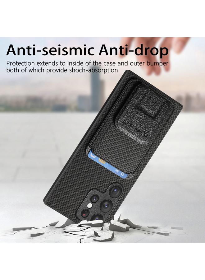 اس-توب جراب لهاتف Samsung Galaxy S24 Ultra 5G مصنوع من ألياف الكربون وحقيبة بطاقات وحامل قابل للطي - Image 4