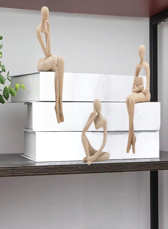 Prettidecor مجموعة من 3 تماثيل مفكر من الراتنج والحجر الرملي، ديكور مكتبي عصري مجرد من الراتنج، مناسبة للرفوف والطاولات والمكاتب وغرف المعيشة والغرف الصغيرة. - Image 3