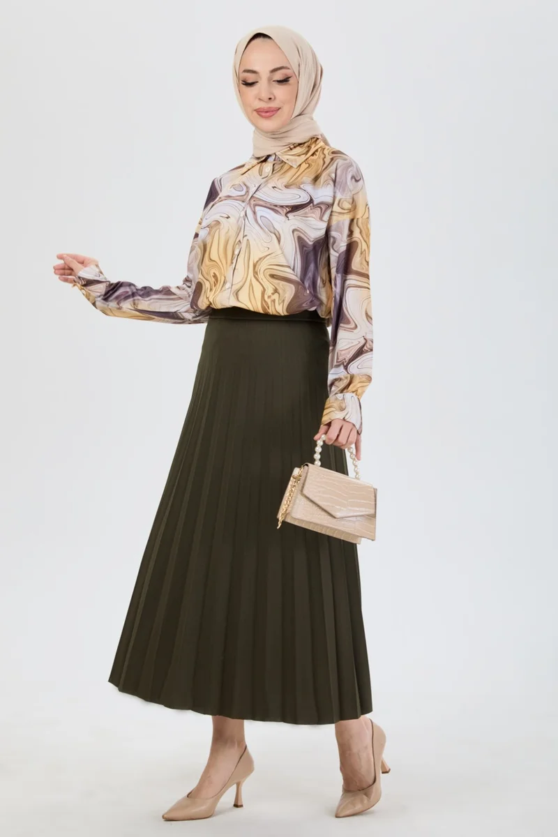 Tofisa 23036-KHAKI Pleated Skirt