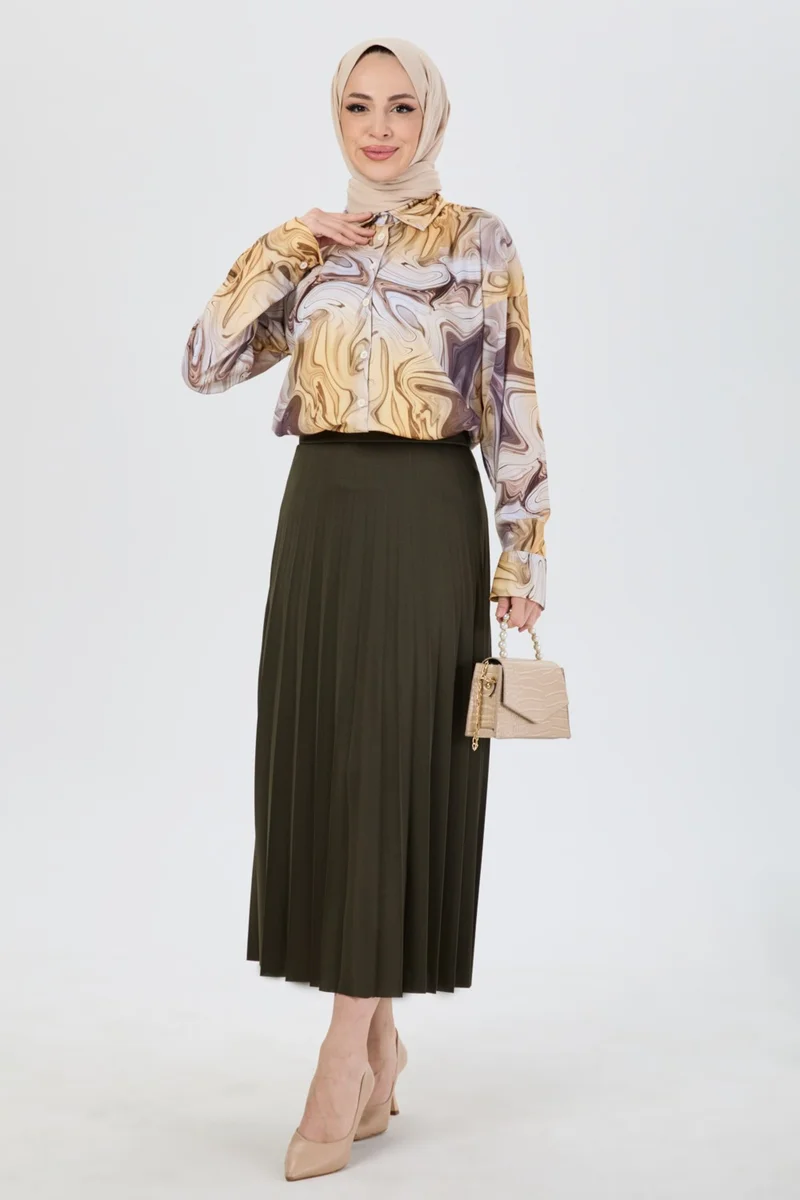 Tofisa 23036-KHAKI Pleated Skirt