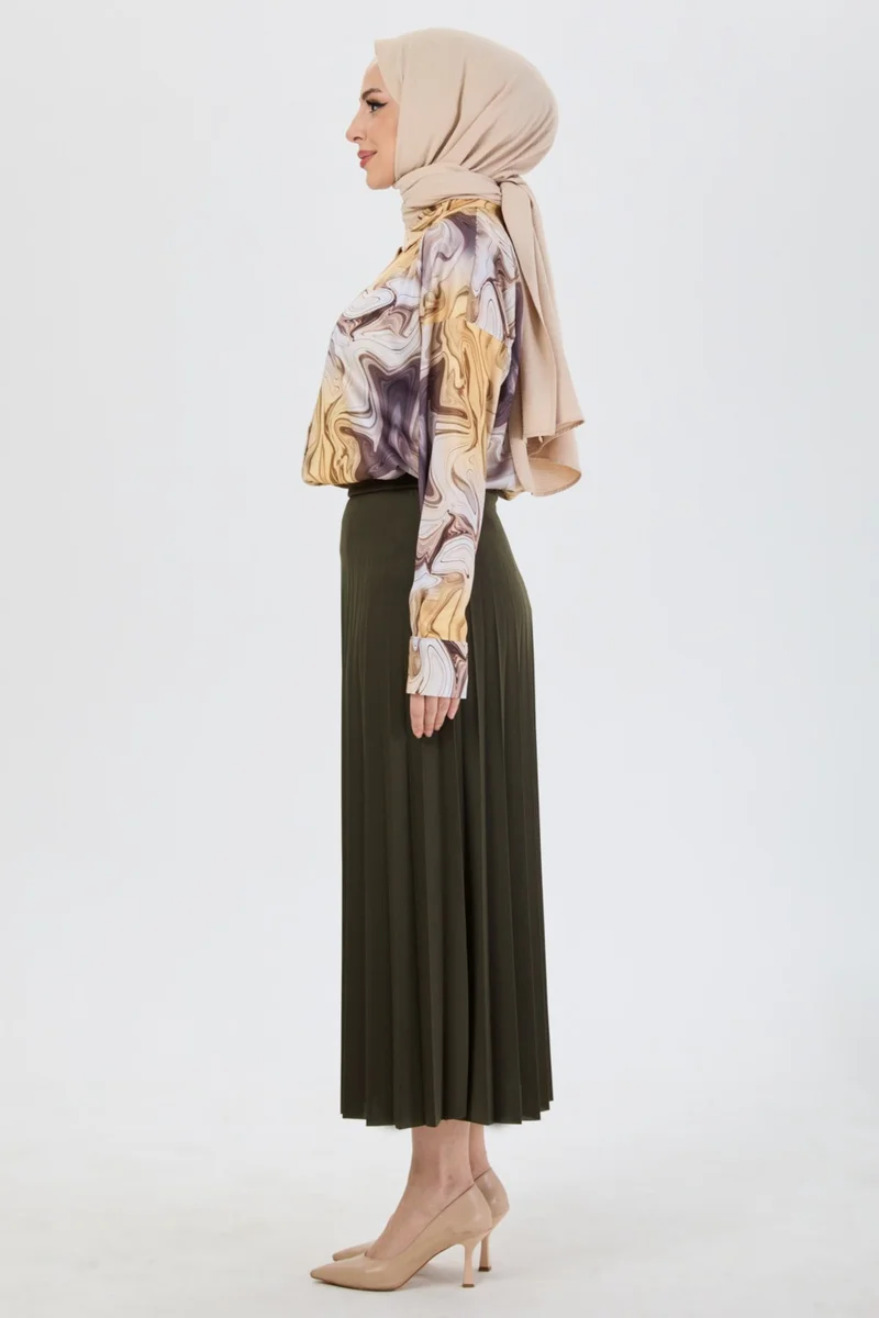 Tofisa 23036-KHAKI Pleated Skirt