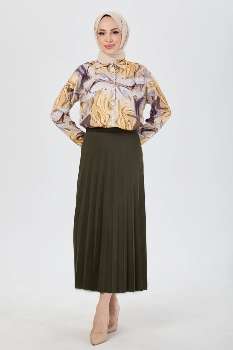 Tofisa 23036-KHAKI Pleated Skirt