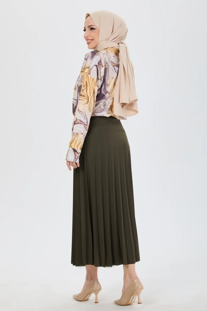 Tofisa 23036-KHAKI Pleated Skirt