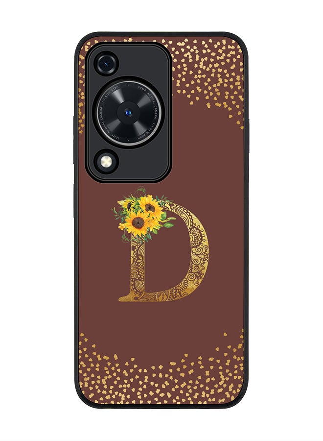 Stylizedd Rugged Black edge case for Huawei nova Y72 / Huawei Enjoy 70 4G,Slim fit Soft Cover Custom Monogram Initial Letter Floral Pattern Alphabet - D (Brown) - Image 1