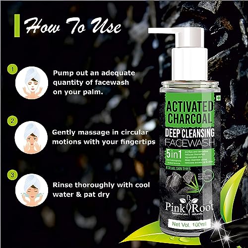 Pink Root Activated Charcoal Deep Cleansing Facewash 100ml with Shea Butter Body Scrub 500gm - Image 2