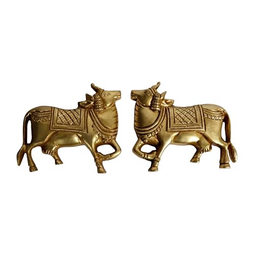 Kartique Brass Kamdhenu Cow Pair Wall Hanging Vastu Gau MATA Idol Height 4 Inch - Image 1