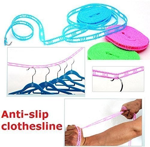 ATETO 5 Meters Windproof AntiSlip Clothes Washing Line Drying Nylon Rope with Hooks 5 Meter Nylon Clothesline Rope - Image 5