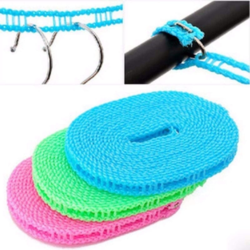 ATETO 5 Meters Windproof AntiSlip Clothes Washing Line Drying Nylon Rope with Hooks 5 Meter Nylon Clothesline Rope - Image 3