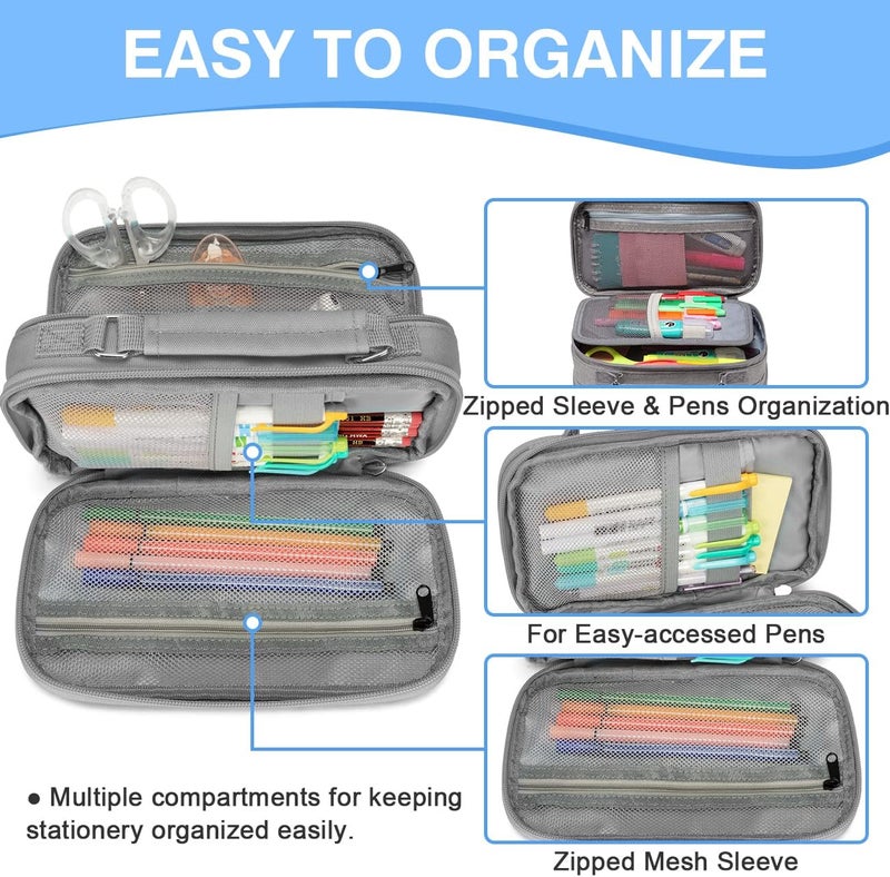 Vaschy All choice modern design Pencil Case, Large Pencil Pouch with Compartments for Middle School,Work,Office Pen Organizer Holder School Supply Gray Long term storage compatible - Image 3