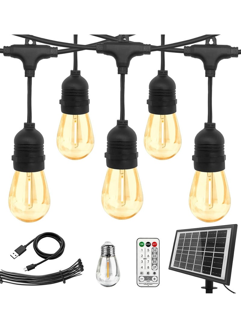 Scrolls Solar String Lights Outdoor 33FT,/10M, 15-E27, S14 Edison Bulbs IP65/Waterproof and Shatterproof Heavy Duty String Lights, USB-C, String Lights with Remote for Patio Garden Party (8 Modes), Black  - Image 1