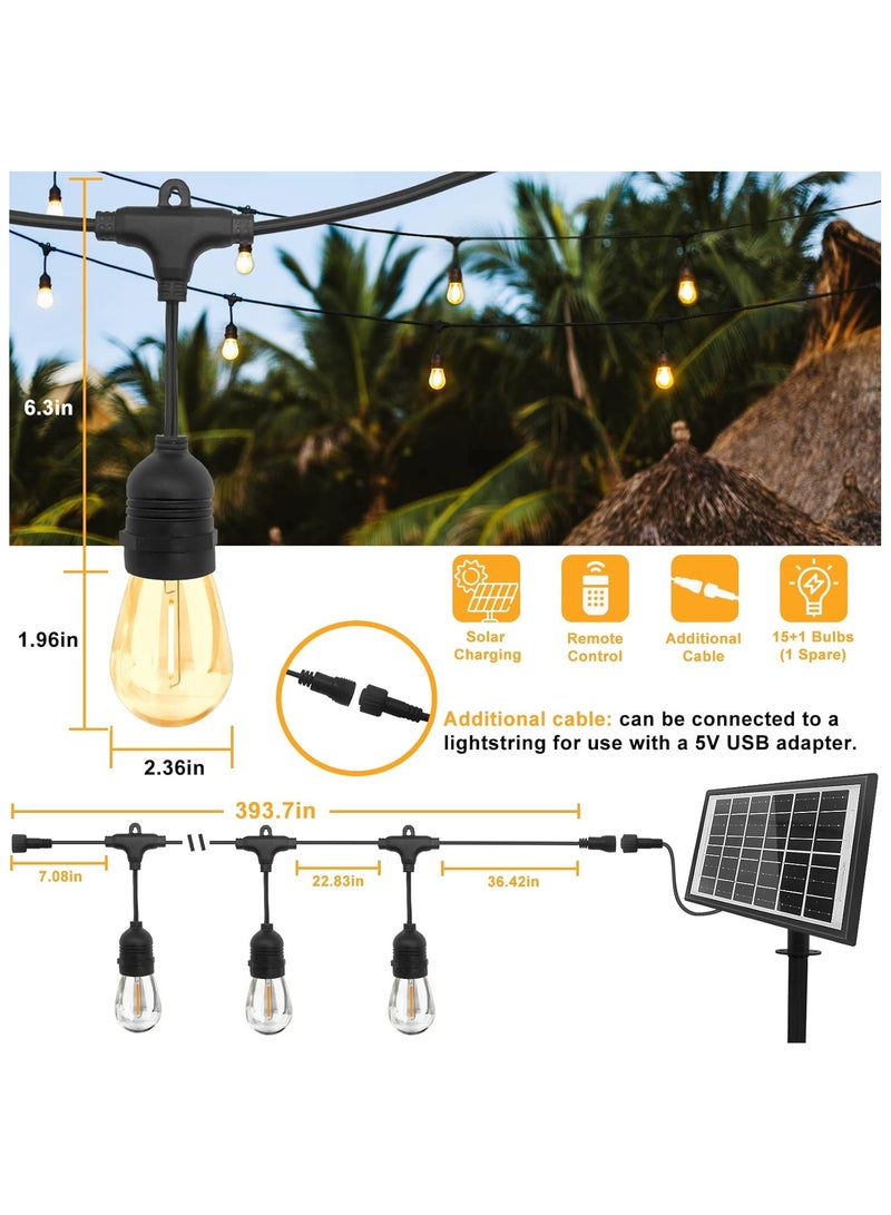 Scrolls Solar String Lights Outdoor 33FT,/10M, 15-E27, S14 Edison Bulbs IP65/Waterproof and Shatterproof Heavy Duty String Lights, USB-C, String Lights with Remote for Patio Garden Party (8 Modes), Black  - Image 2