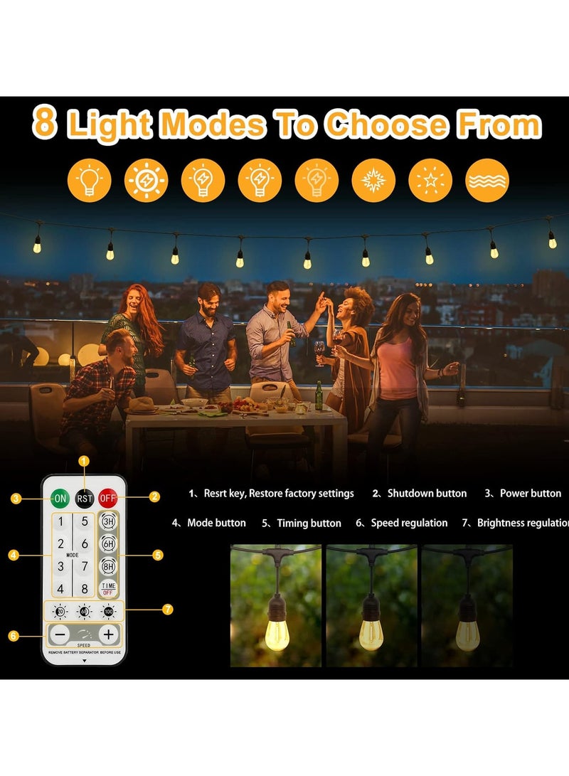 Scrolls Solar String Lights Outdoor 33FT,/10M, 15-E27, S14 Edison Bulbs IP65/Waterproof and Shatterproof Heavy Duty String Lights, USB-C, String Lights with Remote for Patio Garden Party (8 Modes), Black  - Image 3