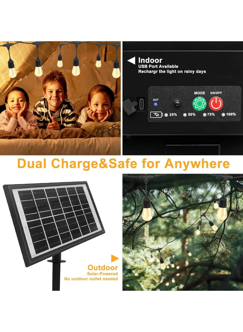 Scrolls Solar String Lights Outdoor 33FT,/10M, 15-E27, S14 Edison Bulbs IP65/Waterproof and Shatterproof Heavy Duty String Lights, USB-C, String Lights with Remote for Patio Garden Party (8 Modes), Black  - Image 4