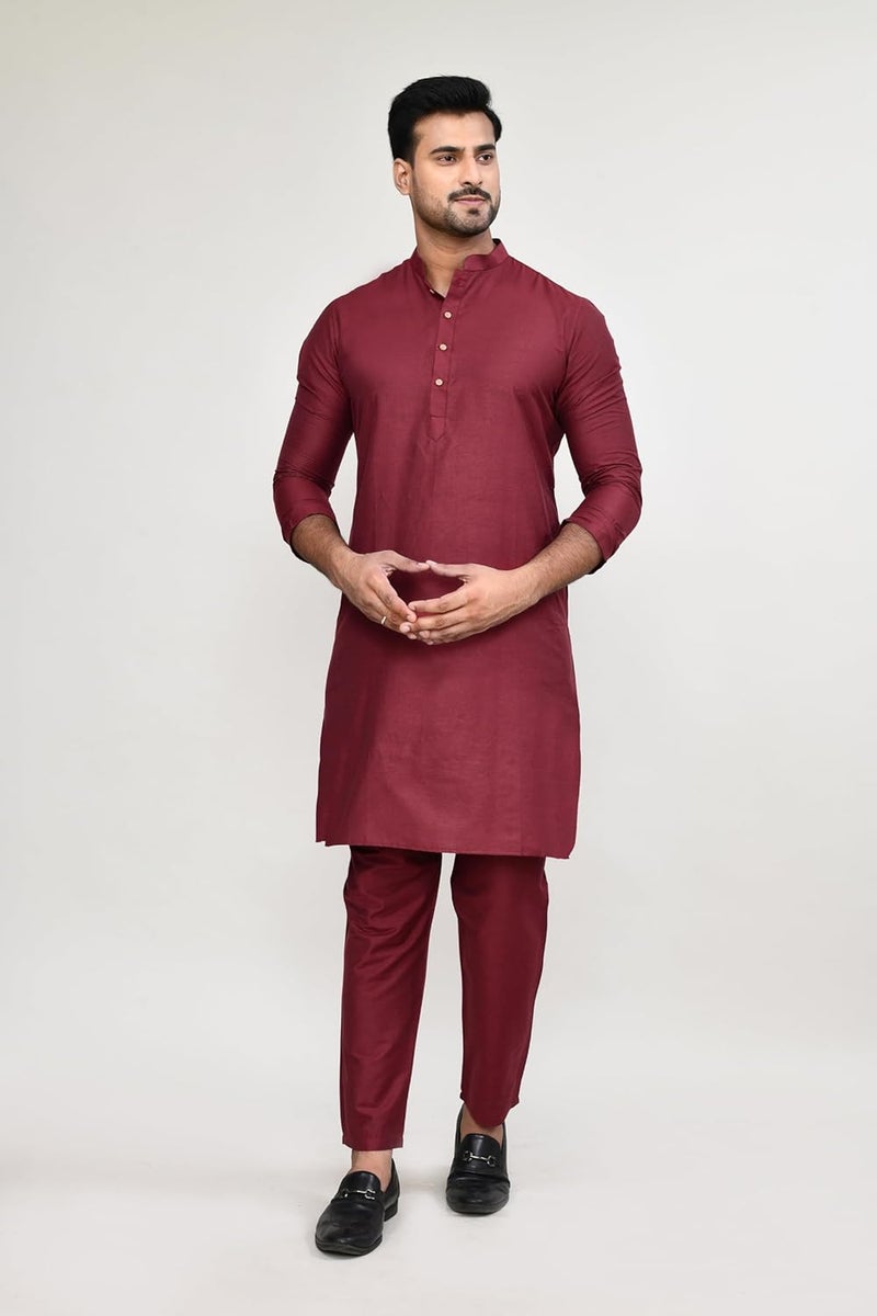 Polyfab Hathkargha Men's Cotton Regular Fit Kurta Pyjama Set - Ethnic Wear with Mandarin Collar & Full Sleeves - Image 4