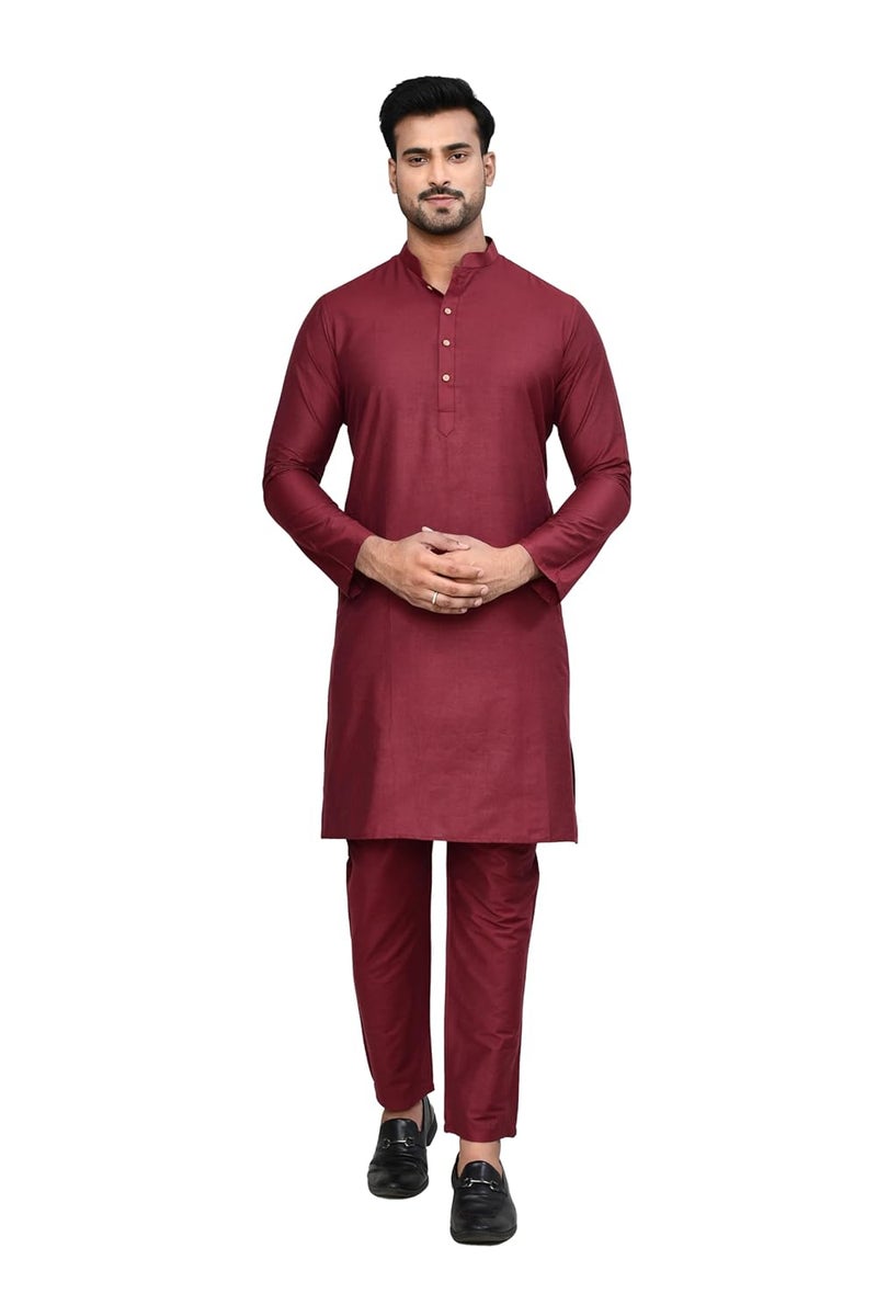 Polyfab Hathkargha Men's Cotton Regular Fit Kurta Pyjama Set - Ethnic Wear with Mandarin Collar & Full Sleeves - Image 1