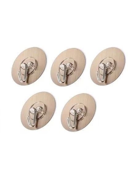NHSK Enterprise NHSK Enterprise Round Golden Hook Sticker for Wall Without Drilling Strong Heavy Duty Adhesive Ceiling Clear Damage Free Hooks for Hanging Robe Coat Towel Keys Bags Light Calendars 5pcs  - Image 1