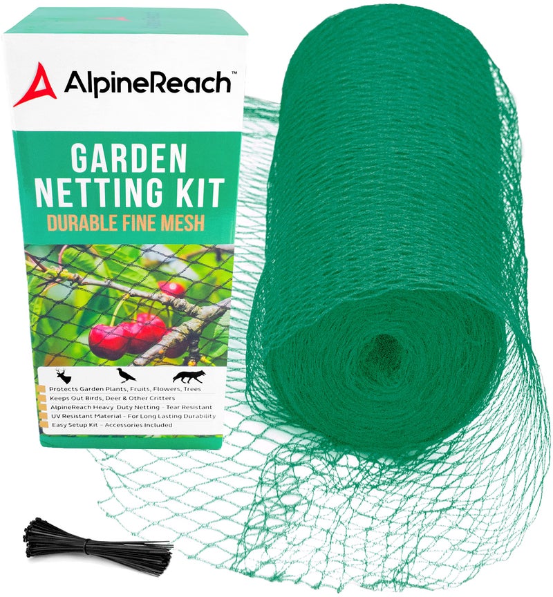 AlpineReach Garden Netting 75 x 100 ft Heavy Duty Bird Net Deer Plant Protection Extra Strong Woven Mesh Reusable Kit with Zip Ties Animal Fencing for Fruits Trees Green