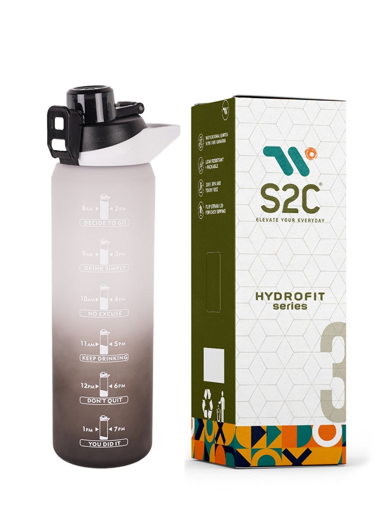 S2C Motivational Water Bottle 1l Water Bottle for Kids School Water Bottles With Straw Leak Proof Water Bottle With Time Marker For Sport, School, Gym, Office (GRADIENT GREY) - Image 1