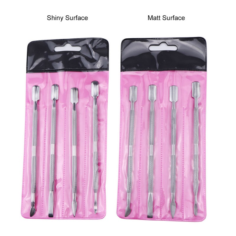 4PCS Stainless Steel Double Ended Nail Pusher Remover Cuticle Manicure Pedicure Nail Cleaner (Matt Surface) - Image 2