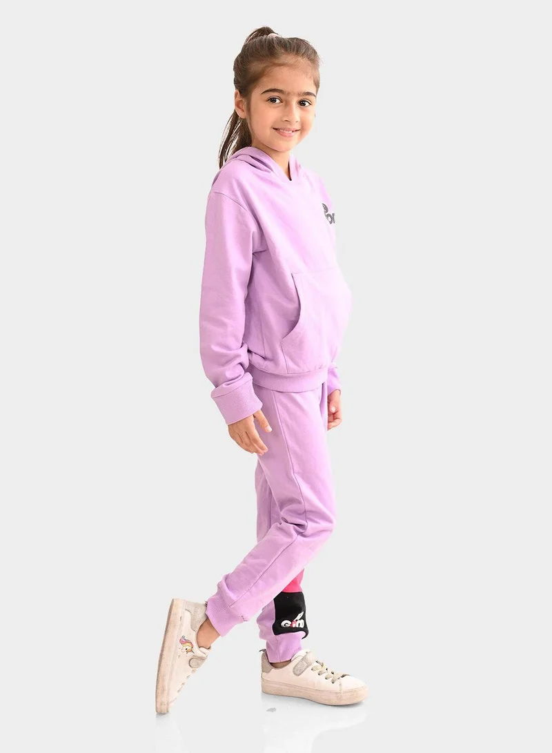 Bonkids Regular Fit Printed Lilac Cotton Sets For Girls Round Neck Flat Collar Pull On 100 % Cotton