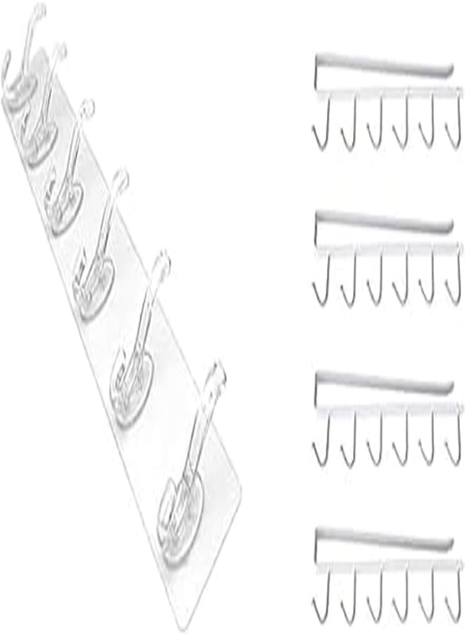 OR 6 Hook Flexible Silicone Stick Hanger 40cm by 8cm + 4Pcs 6 Hooks Cup Holder Hang Kitchen Cabinet Under Shelf Storage Rack Organizer Hook (White)