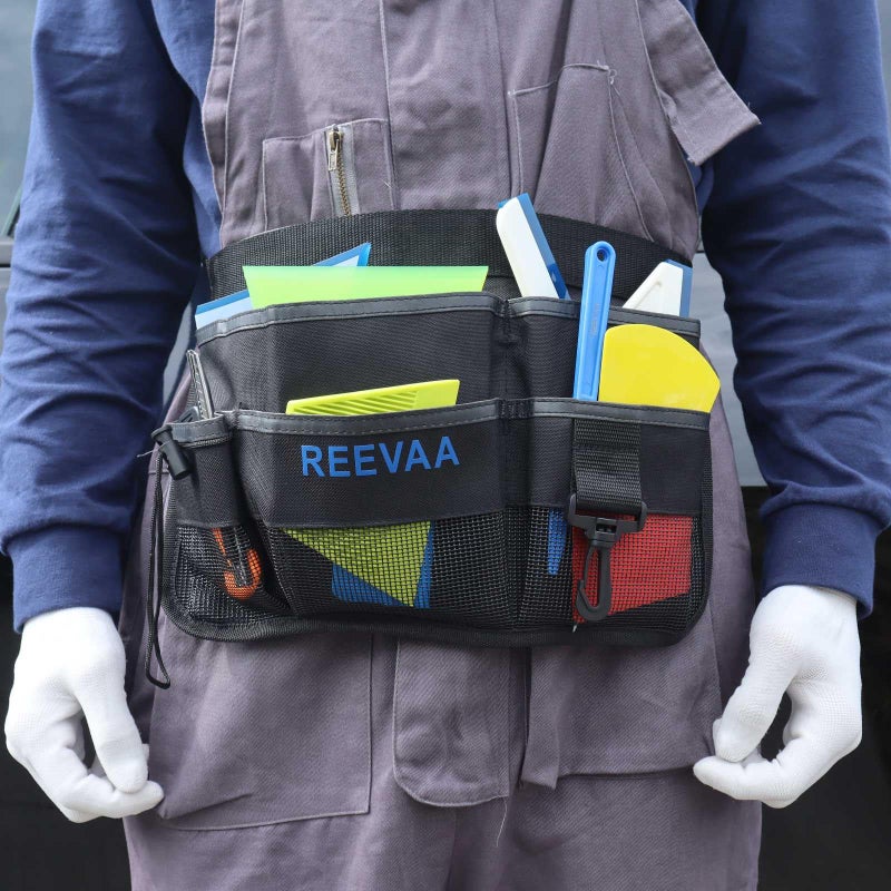 REEVAA Window Tint Tools Apron, Gardening Tool Waist Bag, Tool Pouch with Adjustable Belt, Heavy Duty Waterproof Oxford Utility Belt for Vinyl Wrap (7 Pockets) - Image 3
