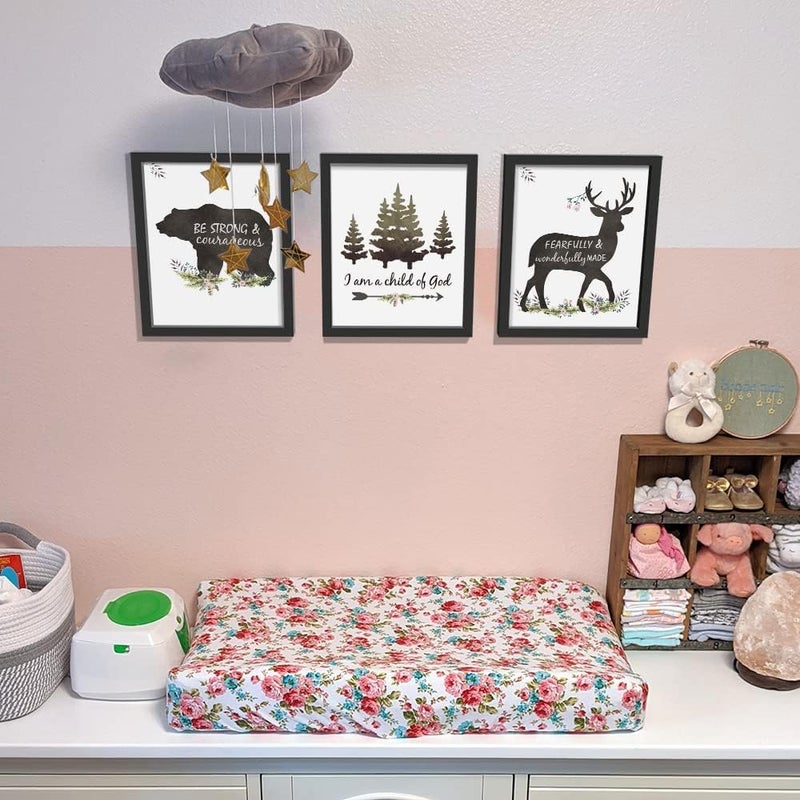 KAIRNE Framed Woodland Motivational Quote Wall Decor, Bible Verse Wall Art for Baby Room Classroom, Set of 3 8X10inch Adventure Woodland Canvas Decor with Black Frame - Image 3