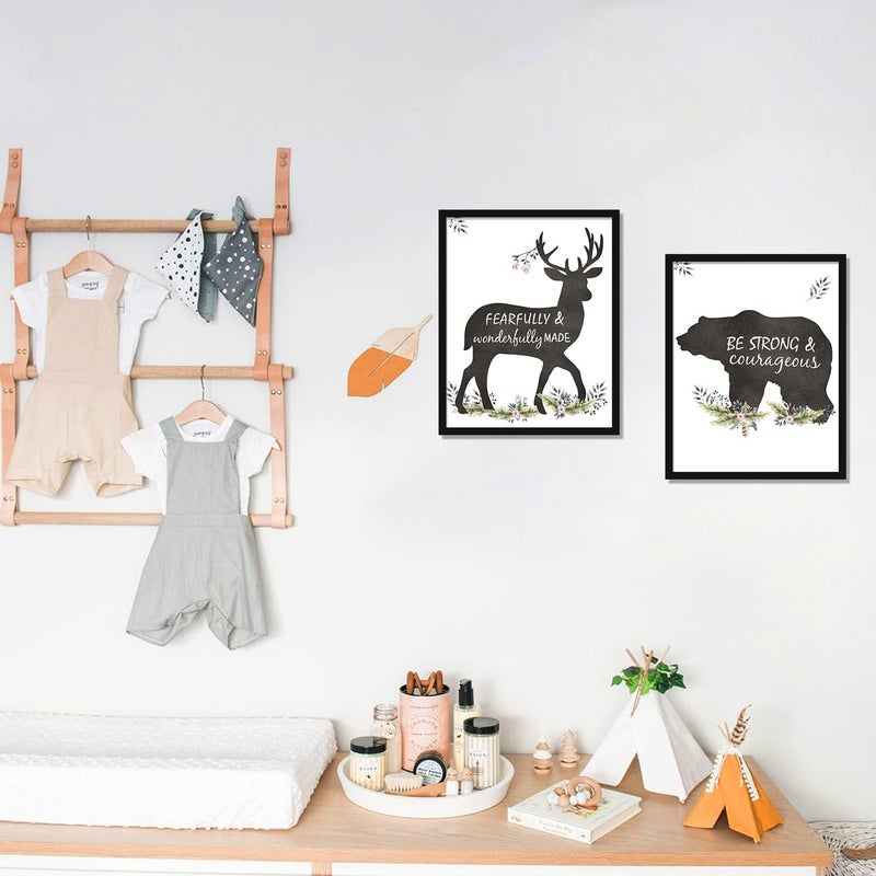 KAIRNE Framed Woodland Motivational Quote Wall Decor, Bible Verse Wall Art for Baby Room Classroom, Set of 3 8X10inch Adventure Woodland Canvas Decor with Black Frame - Image 5