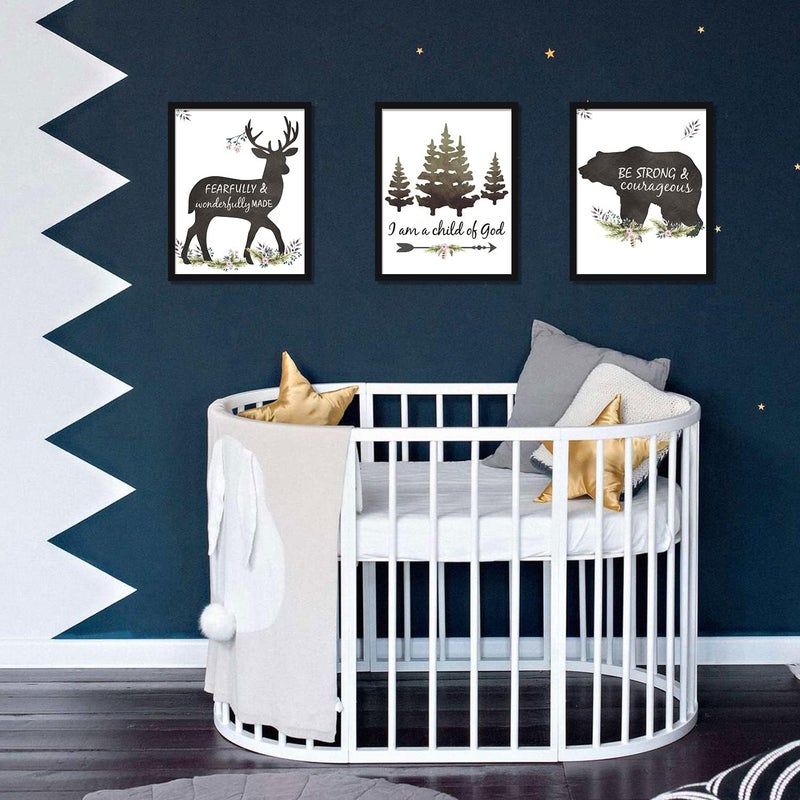KAIRNE Framed Woodland Motivational Quote Wall Decor, Bible Verse Wall Art for Baby Room Classroom, Set of 3 8X10inch Adventure Woodland Canvas Decor with Black Frame - Image 4