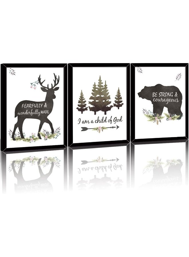 KAIRNE Framed Woodland Motivational Quote Wall Decor, Bible Verse Wall Art for Baby Room Classroom, Set of 3 8X10inch Adventure Woodland Canvas Decor with Black Frame - Image 1