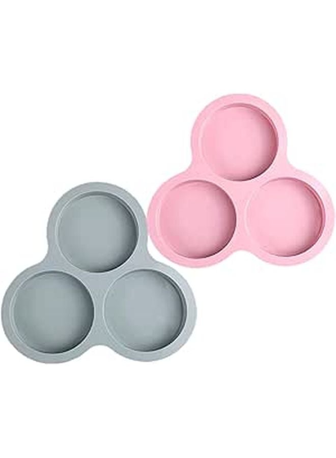 Silicone Muffin Pan Set 2PCS Non Stick Round Baking Molds Blue Pink Heat Resistant - Image 1