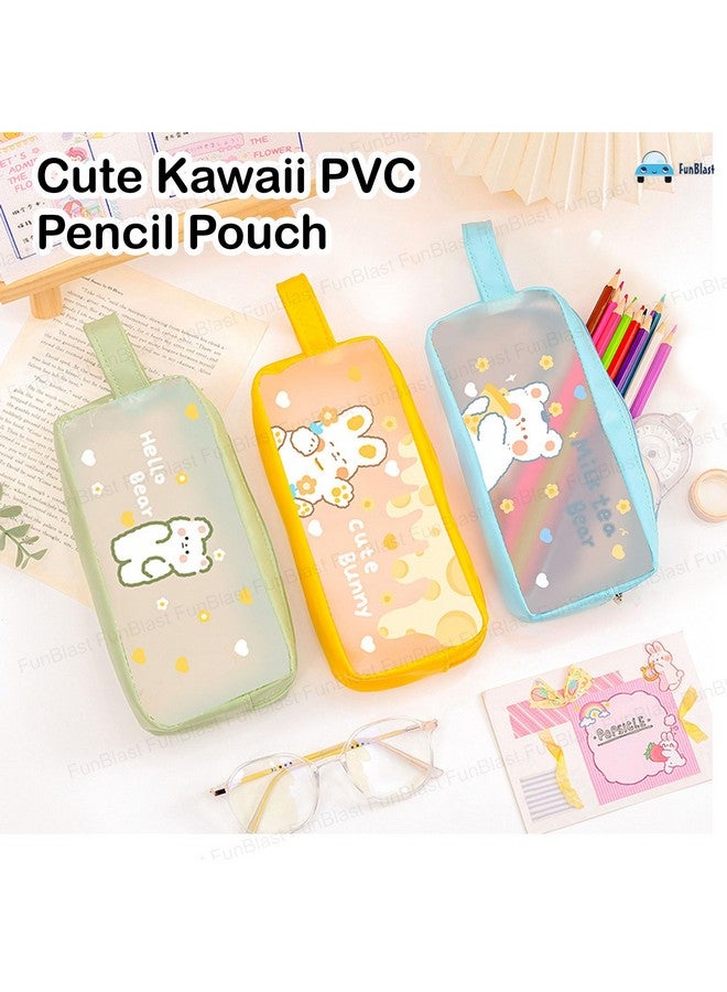 فنبلاست حقيبة أقلام رصاص FunBlast اللطيفة من مادة PVC - حقيبة أقلام رصاص شفافة مزودة بسحاب للإغلاق، حقيبة أدوات مكياج محمولة، حقيبة قرطاسية لطيفة للطلاب والفتيات والبالغين والمكاتب (أزرق) - Image 3