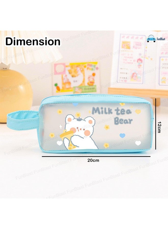 فنبلاست حقيبة أقلام رصاص FunBlast اللطيفة من مادة PVC - حقيبة أقلام رصاص شفافة مزودة بسحاب للإغلاق، حقيبة أدوات مكياج محمولة، حقيبة قرطاسية لطيفة للطلاب والفتيات والبالغين والمكاتب (أزرق) - Image 2