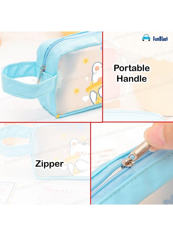 فنبلاست حقيبة أقلام رصاص FunBlast اللطيفة من مادة PVC - حقيبة أقلام رصاص شفافة مزودة بسحاب للإغلاق، حقيبة أدوات مكياج محمولة، حقيبة قرطاسية لطيفة للطلاب والفتيات والبالغين والمكاتب (أزرق) - Image 5