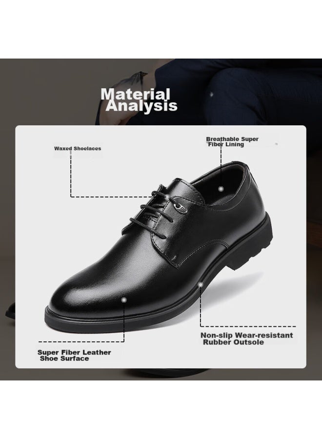 Egchi Men's Leather Shoes, Business Casual Formal Wear, British Style, Durable And Comfortable Commuter Shoes For Men, 1618-g, Black, Size 42 - Image 1
