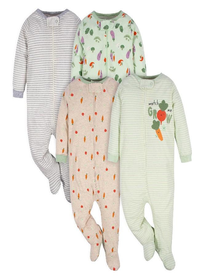 Gerber Gerber Unisex Baby 4 Pack 'N Play Footie And Toddler Sleepers, Happy Veggies, 6-9 Months US  - Image 1