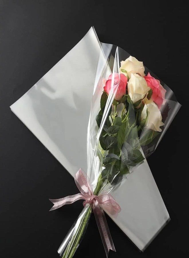 SquarezhenBo 100Pcs Clear Plastic Flower Bouquet Sleeves - Crisp Cellophane Gift Wrapping Bags for Valentine's Day and Weddings, Transparent Floral Packaging Supplies - Image 3