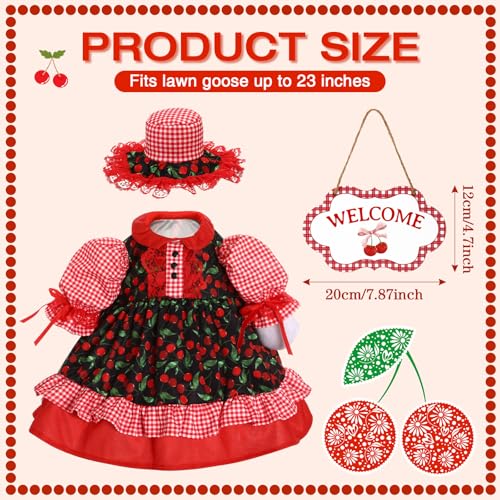 FuWeave Summer Porch Goose Outfit Set for 23 H Plastic Lolita Cement Statue Cute Fruit Skirt Summer Fall Spring Goose Costume Clothes for Indoor Outdoor Yard Lawn Patio Art DecorCherry - Image 3